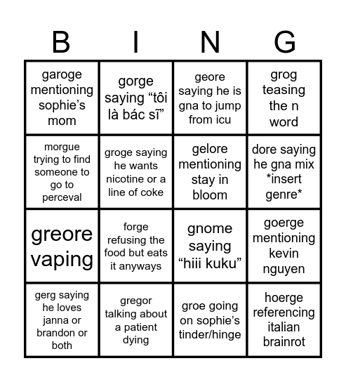 THANK GEORGE Bingo Card