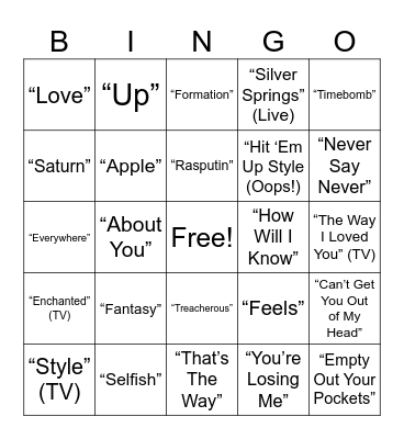 Track of the Day Bingo Card