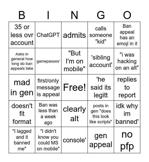 Untitled Bingo Card