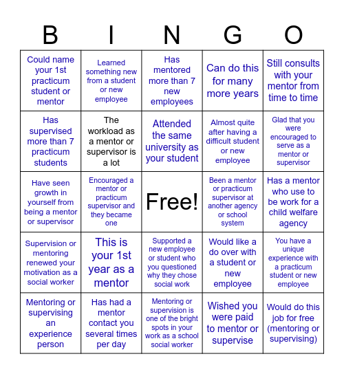 M & S Social Work BINGO Card