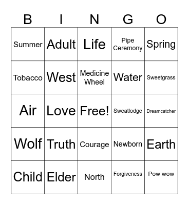 7 Teachings Bingo Card