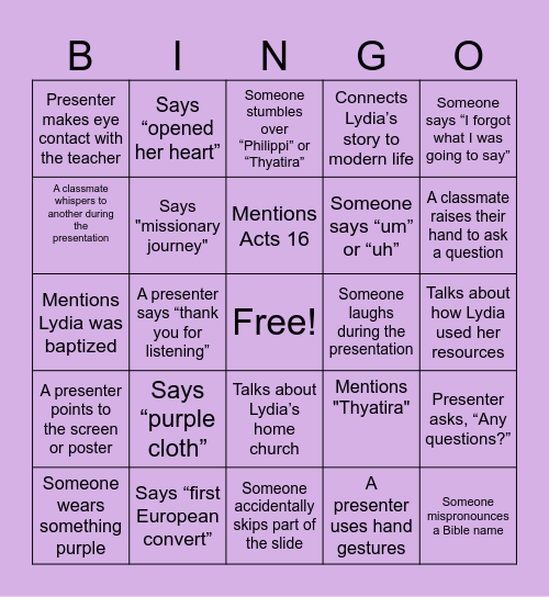 Lydia of Thiatriya Bingo Card