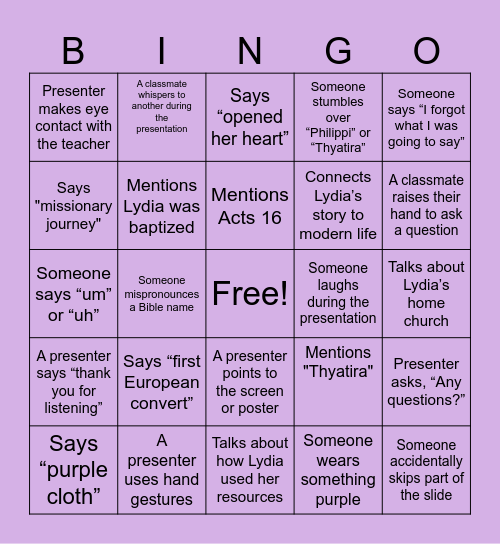 Lydia of Thiatriya Bingo Card