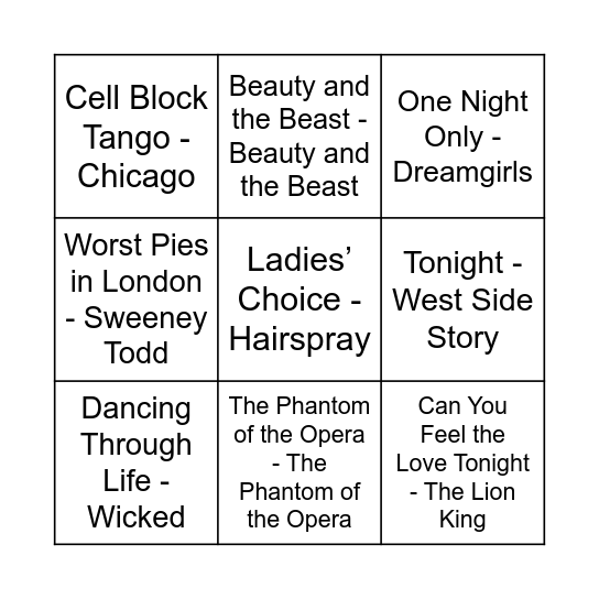Game One Bingo Card