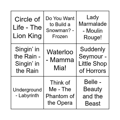 Game Five Bingo Card