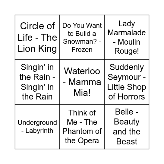 Game Five Bingo Card