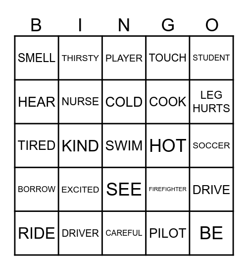 NEW WORDS BINGO Card