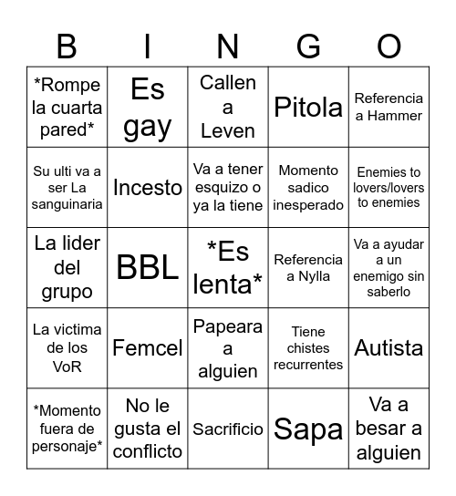 Riri Bingo Card