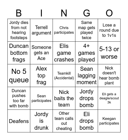 CSFriday Bingo Card