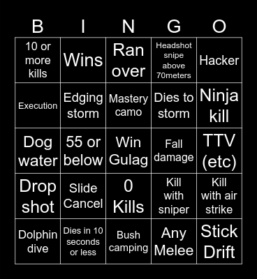 Warzone Bingo Card