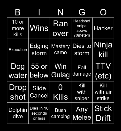 Warzone Bingo Card