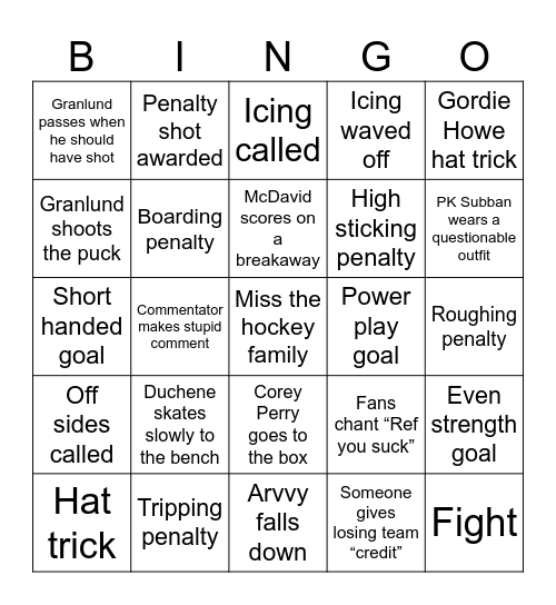 Western Conference Finals Bingo Card