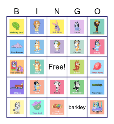 BLUEY Bingo Card
