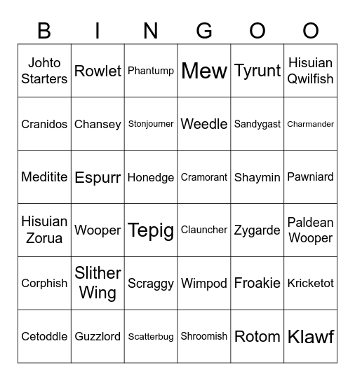 Favourite Shiny Bingoo Bingo Card