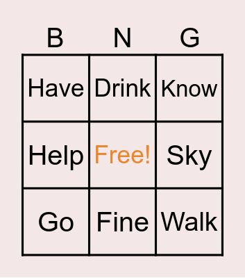 Vocabulary Bingo Card