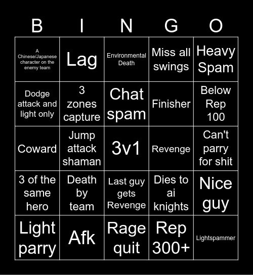 For Honor Bingo Card For honor bingo card