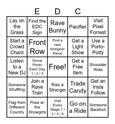 EDC Las Vegas 2026 Bingo Card