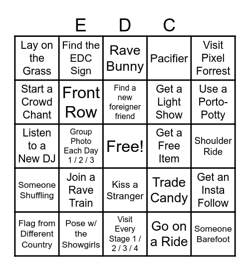 EDC Las Vegas 2026 Bingo Card