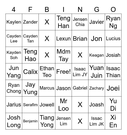 4F 2025 Class Bingo Card
