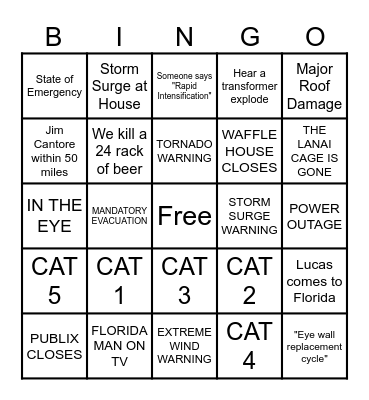 Hurricane Bingo Card Bingo Card