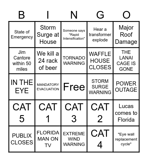 Hurricane Bingo Card Bingo Card