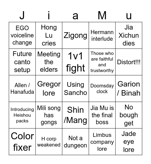 Canto 8 pt. 3 Bingo Card