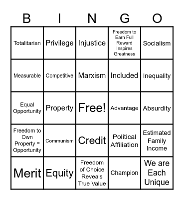 Medals of Merit Bingo Card