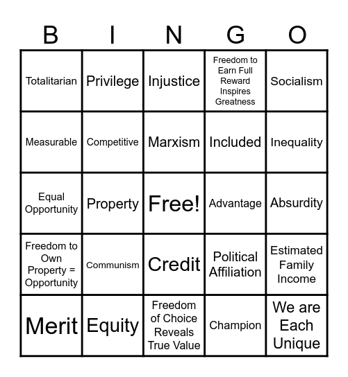 Medals of Merit Bingo Card