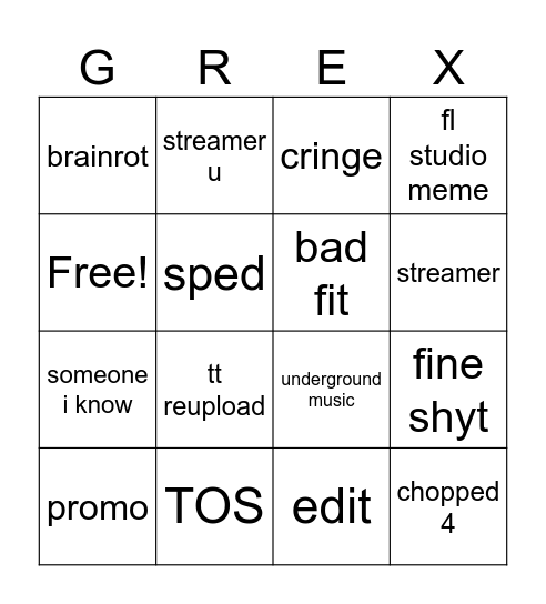 GREX Bingo Card