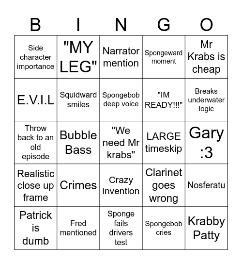 Spongebob Bingo Card