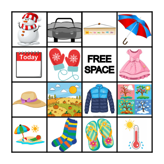 El Clima y las Estaciones Bingo Card