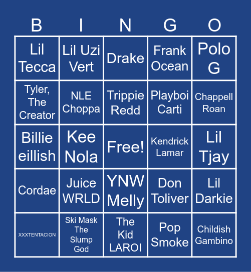 Bingo but my music taste Bingo Card