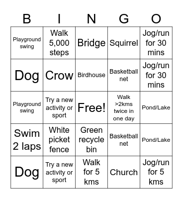 Let's Move Vancouver Bingo Card
