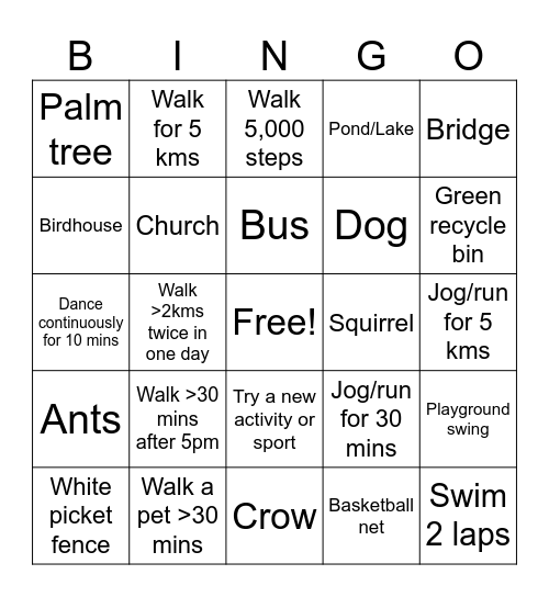 Let's Move Vancouver Bingo Card