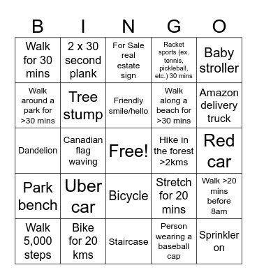 Let's Move Vancouver! Bingo Card