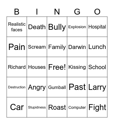 Gumball Bingo Card
