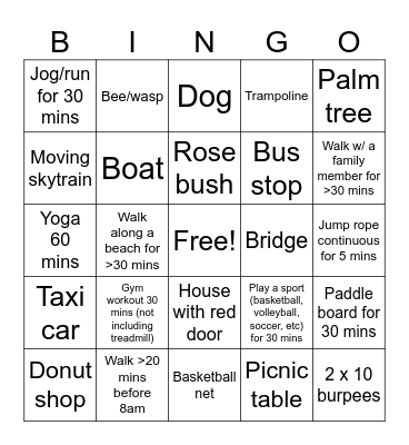 Let's Move Vancouver Bingo Card