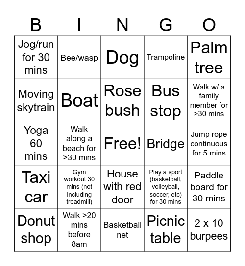 Let's Move Vancouver Bingo Card