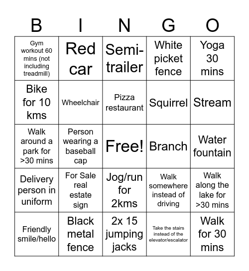 Let's Move Vancouver Bingo Card