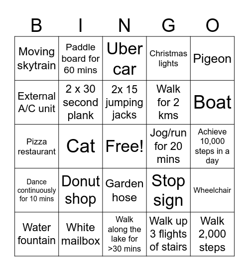 Let's Move Vancouver! Bingo Card