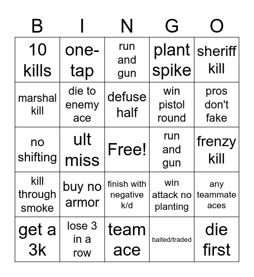 Ultimate Valorant Bingo Card