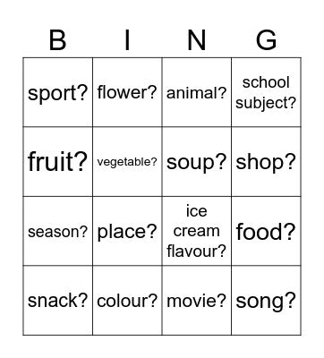 What's your favourite... Bingo Card