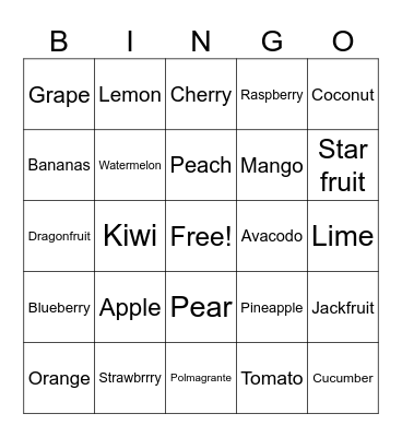 Fruit Bingo Card