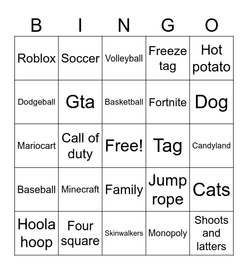 Games Bingo Card