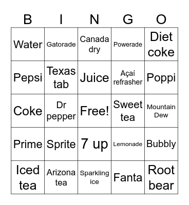 Drinks Bingo Card
