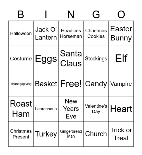 Holiday Bingo Card