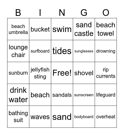 Beach Bingo Card