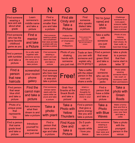 YOUTH ZONE Bingo Card