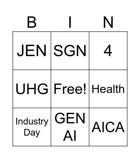 Industry Day Bingo Card