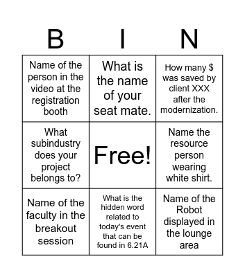 Industry Day Bingo Card